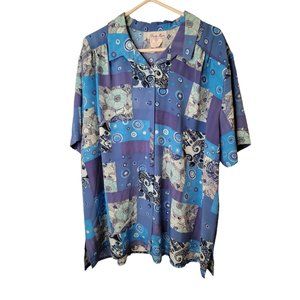 Vintage Brody Myles Size 2X Womens Top Floral Geometric Art to Wear Button Up